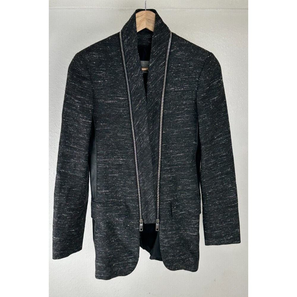 Sportmax Jacket Wool Black Tweed Blazer Leather Coat Made in Italy Size 6 US